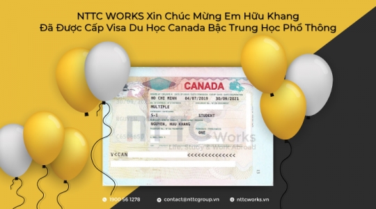 NTTC WORKS Xin Chúc Mừng Em Hữu Khang Đã Được Cấp Visa Du Học Canada Bậc Trung Học Phổ Thông